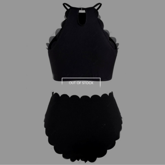 Blue Butterfly Bikini Set ✦ Scalloped Trim Halter Top ✦ Ribbed Cheeky Bottoms S - Picture 6 of 14